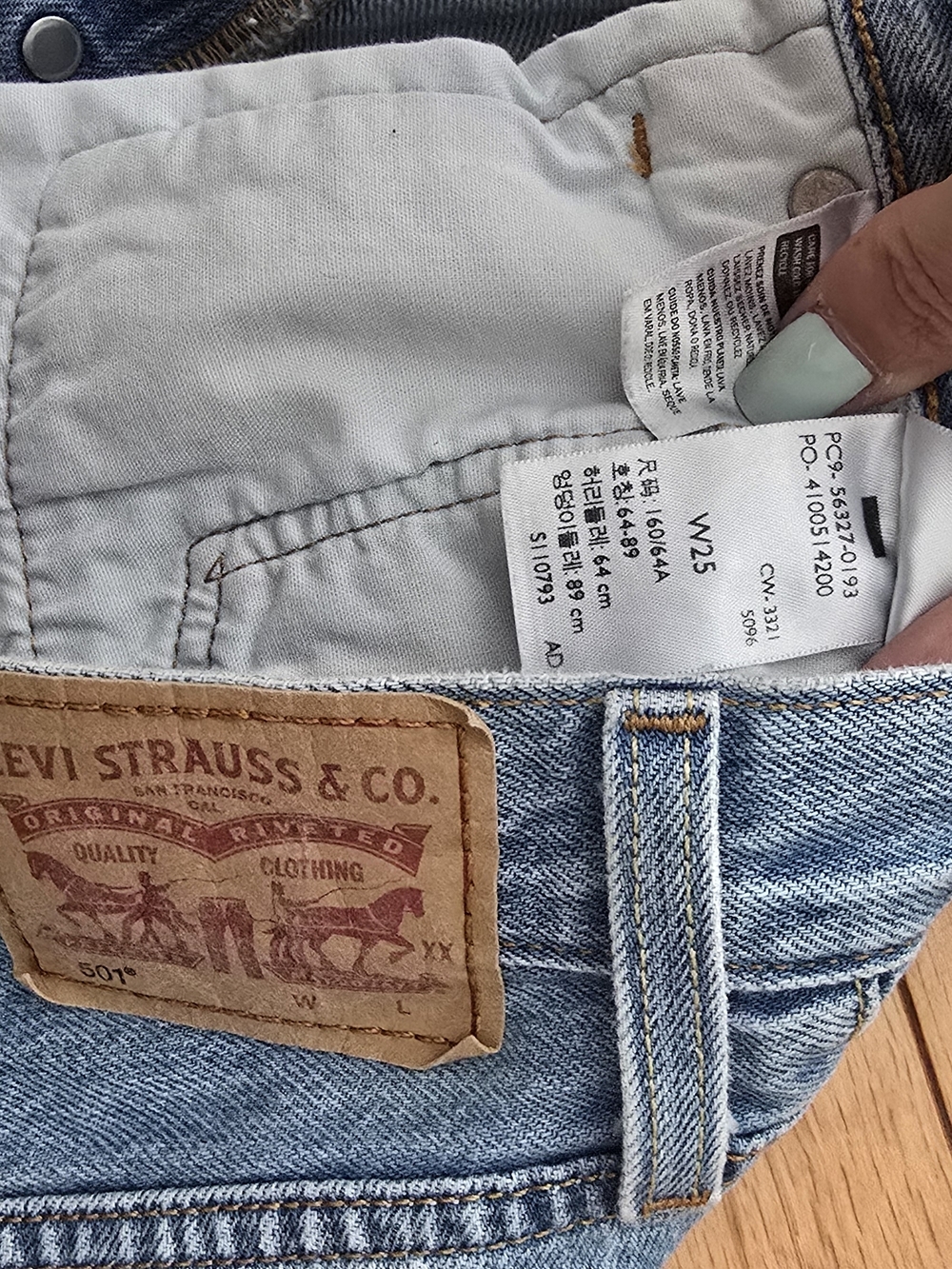 Levi's Light Blue Distressed High-Rise Jean Shorts - Picture 3 of 3